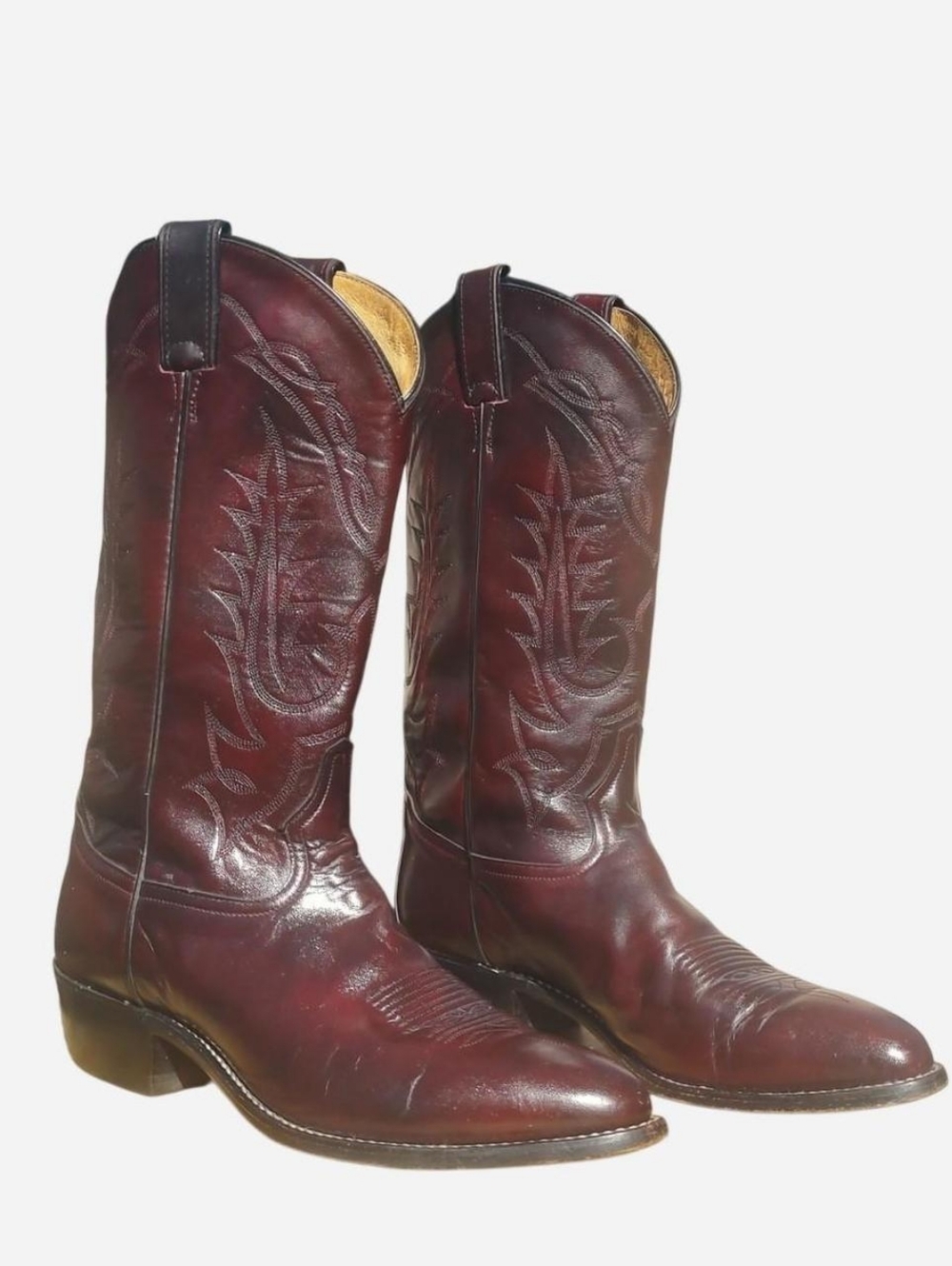 Men's Tony Lama Burgundy Leather Western Cowboy Boots Size 10.5 D